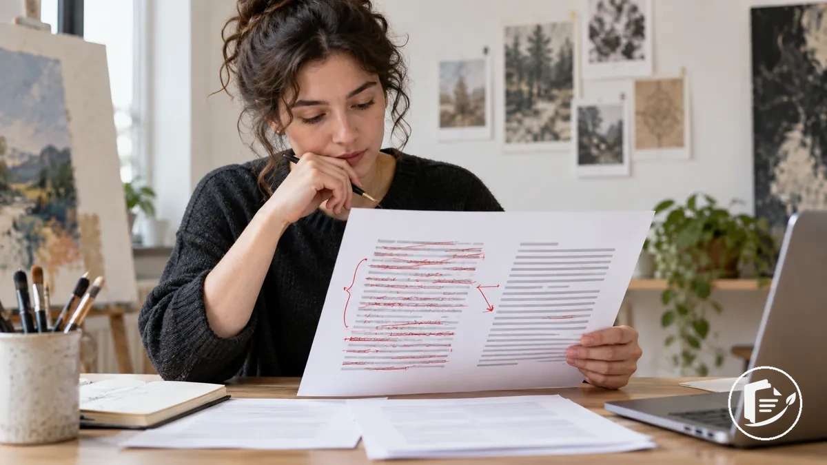 Artist reviewing and editing an art grant application for clearer readability