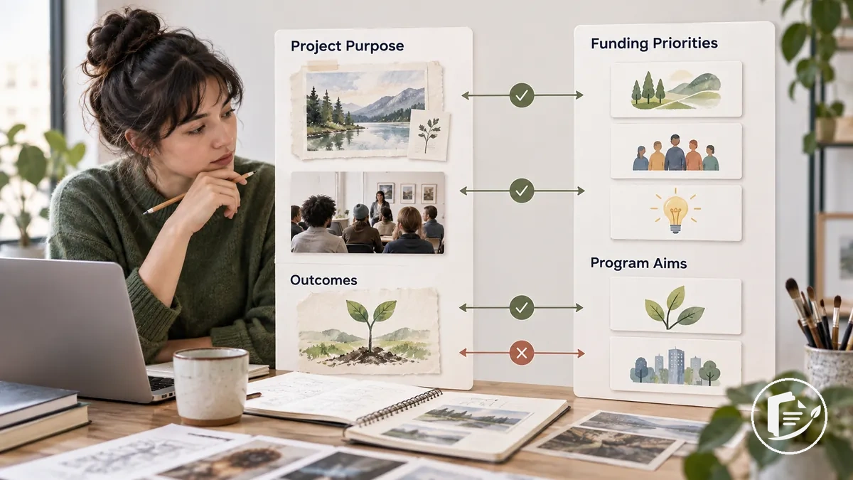 Artista que compara la finalidad del proyecto con las prioridades de financiación de la subvención