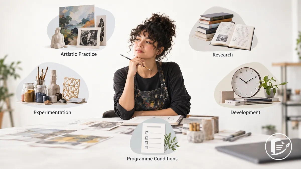 Illustration d'une bourse pour artistes montrant le soutien à la pratique artistique, la recherche, l'expérimentation et le développement.