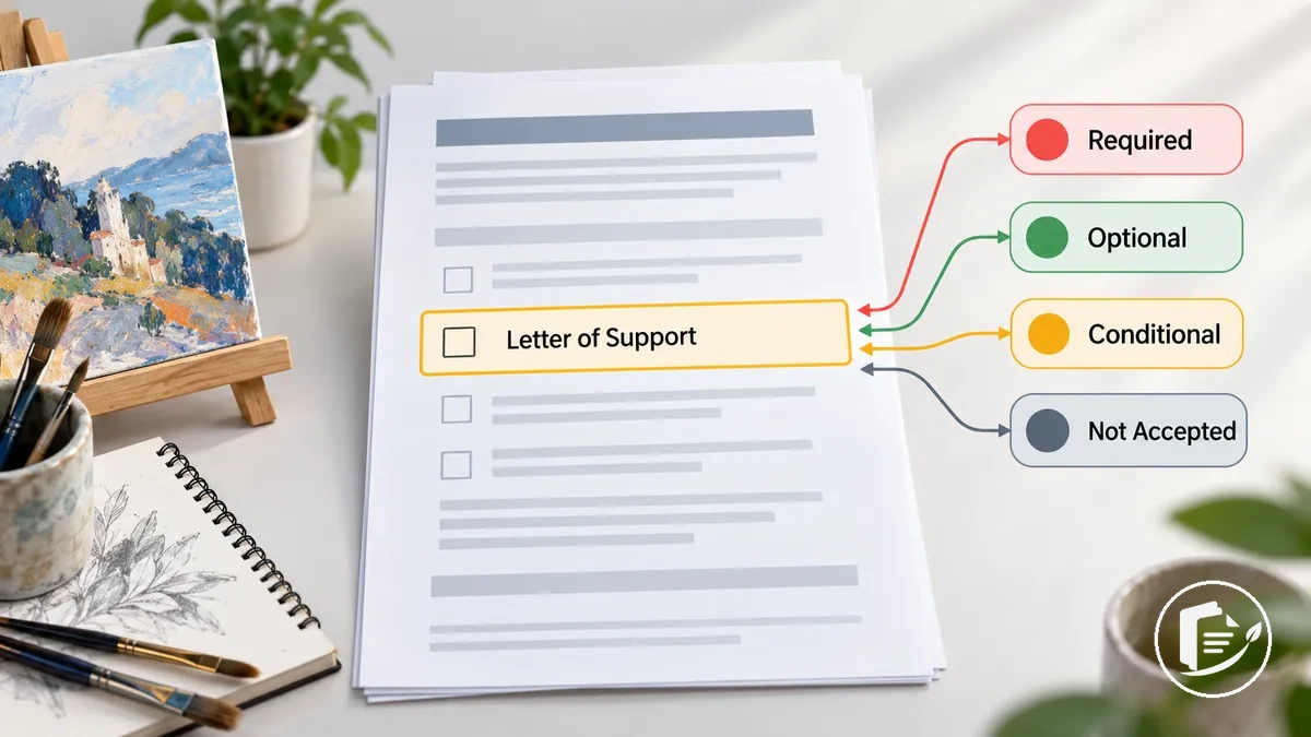 Instructions de demande de subvention indiquant si une lettre de soutien est requise ou facultative